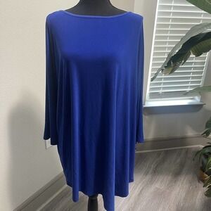 Marina Nordstrom NWT Women’s Plus Sz 1X Blue Long Sleeve Scarf Hem Blouse Tunic